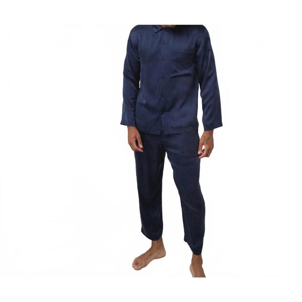 NEW LUNYA men's washable silk button up set in deep blue
